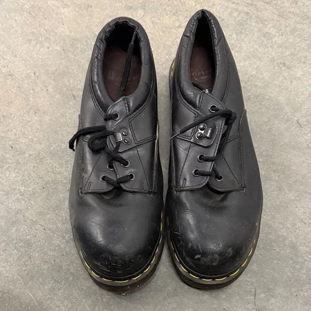 Dr. Martens vintage Black Leather Oxfords with Yellow Stitching